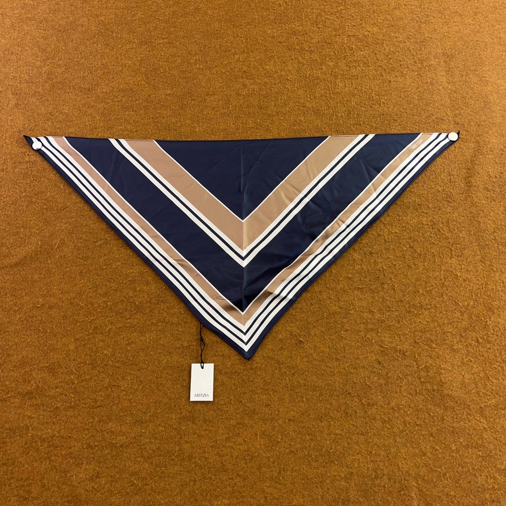 Aritzia Navy, Tan & White Triangular Silk Scarf Wrap